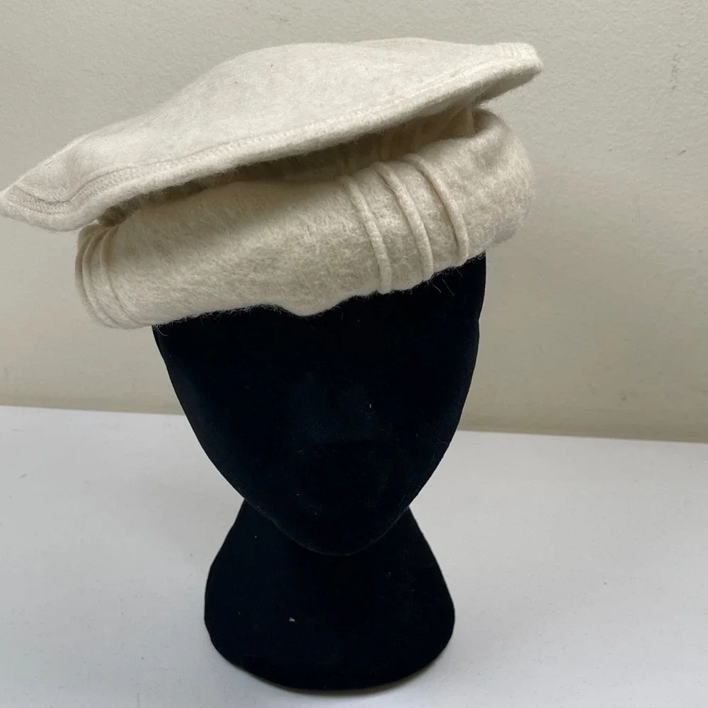 Pakol Afghan Chitrali Wool Beret Hat Women Ivory Traditional Handmade Felt